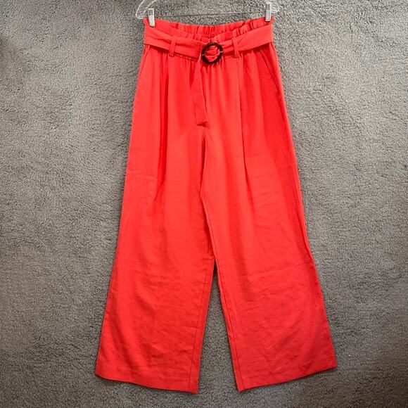 Ann Taylor NWT Medium Coral Wide Leg Pants Elastic Waist Flowy Casual Comfort - Picture 1 of 8
